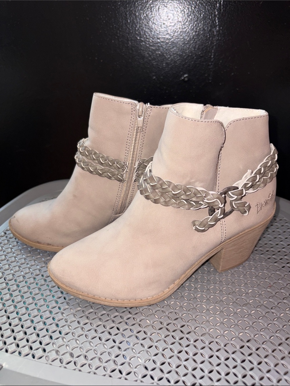 Blowfish Braided Taupe Ankle Booties with Block Heel